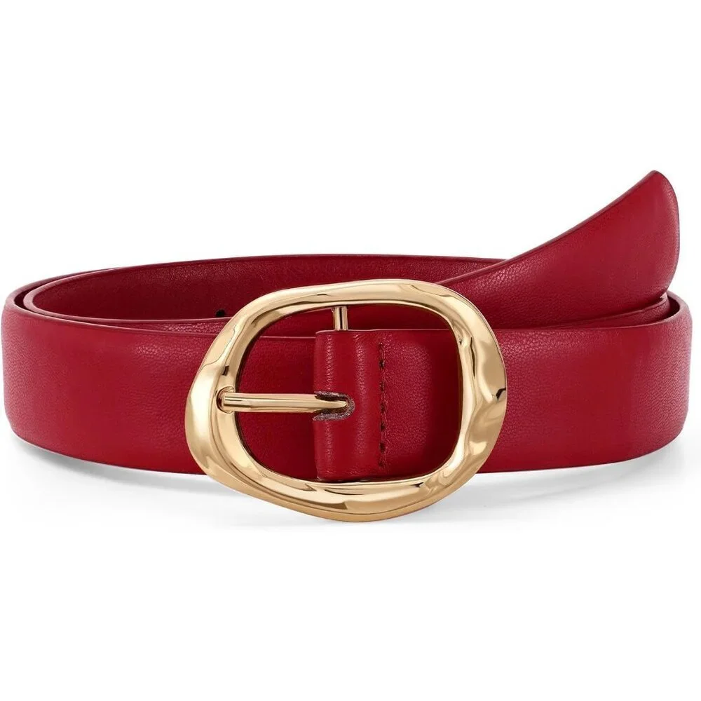 Women's Red Buckle Cowgirl Belts Bling Faux Leather Belt With Cross and Diamond